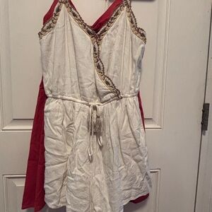 American Eagle Outfitters Red and Cream Jumpsuit